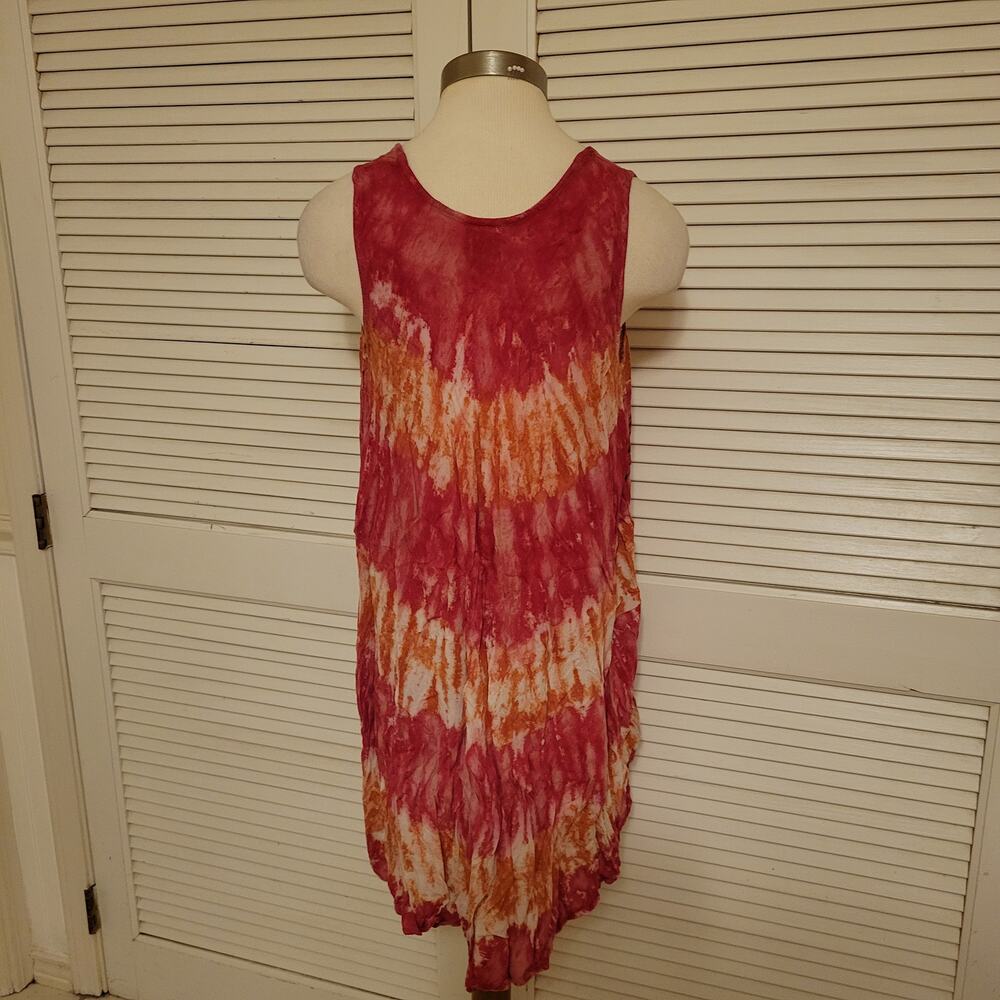 Boho 2000s Maya Pareos Sade Tie Dye Viscose Mini Dress Flowy One Size Fit All - Picture 4 of 8